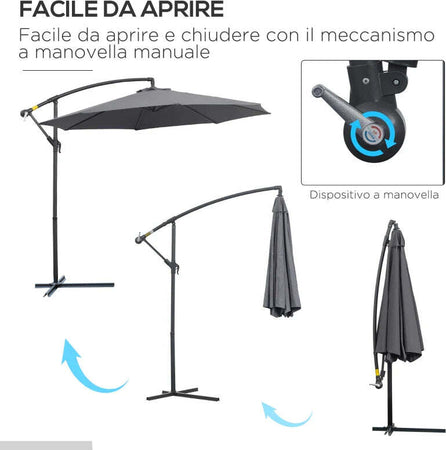 Ombrellone-da-Giardino-3x2.5-m-a-Braccio-e-Inclinabile-con-Manovella,-in-Acciaio-e-Poliestere-Grigio-84D-082