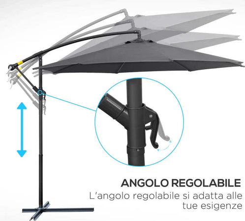 Ombrellone-da-Giardino-3x2.5-m-a-Braccio-e-Inclinabile-con-Manovella,-in-Acciaio-e-Poliestere-Grigio-84D-082