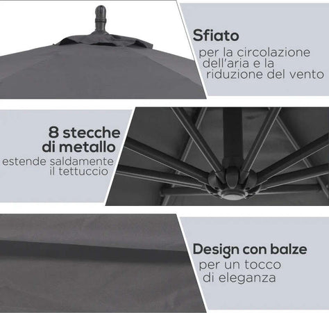 Ombrellone-da-Giardino-3x2.5-m-a-Braccio-e-Inclinabile-con-Manovella,-in-Acciaio-e-Poliestere-Grigio-84D-082