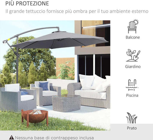 Ombrellone-da-Giardino-3x2.5-m-a-Braccio-e-Inclinabile-con-Manovella,-in-Acciaio-e-Poliestere-Grigio-84D-082