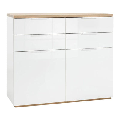 Madia multiuso Mundi 2 ante e 4 cassetti bianco laccato arredamento moderno h 102 cm