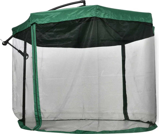 Ombrellone-da-Giardino-3x3-m-con-Zanzariera,-Apertura-a-Manovella-e-Base-a-Croce,-Verde-84D-204V01GN