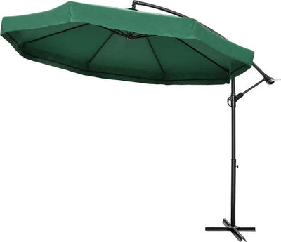 Ombrellone-da-Giardino-3x3-m-con-Zanzariera,-Apertura-a-Manovella-e-Base-a-Croce,-Verde-84D-204V01GN