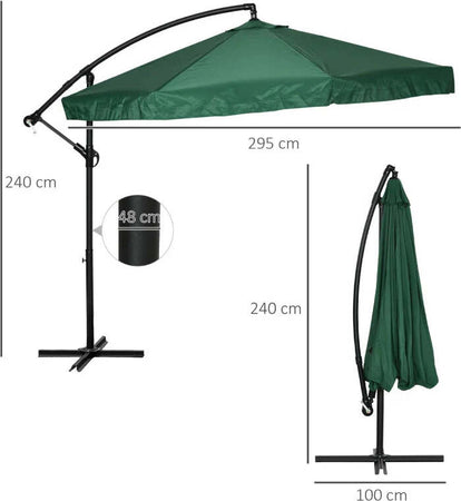 Ombrellone-da-Giardino-3x3-m-con-Zanzariera,-Apertura-a-Manovella-e-Base-a-Croce,-Verde-84D-204V01GN