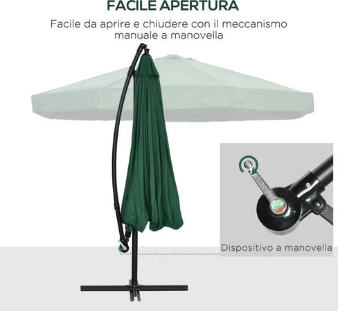Ombrellone-da-Giardino-3x3-m-con-Zanzariera,-Apertura-a-Manovella-e-Base-a-Croce,-Verde-84D-204V01GN