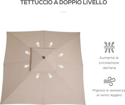 Ombrellone-da-Giardino-3x3m-con-8-Stecche-in-Bamboo-e-Copertura-Parasole-a-2-Livelli,-Crema-840-026