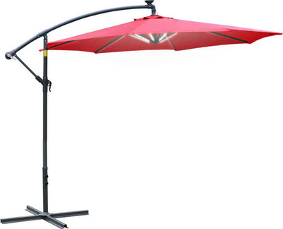 Ombrellone-da-Giardino-a-Braccio-Ø3x2.4-m-con-Manovella-e-8-Strisce-LED-a-Energia-Solare,-Rosso-scuro-84D-066WR