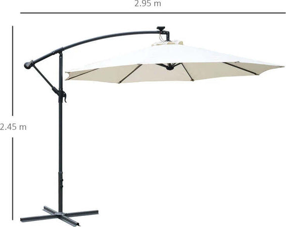 Ombrellone-da-Giardino-a-Braccio-3x2.5-m-con-Manovella-e-8-Strisce-LED-a-Energia-Solare,-Crema-84D-066CW