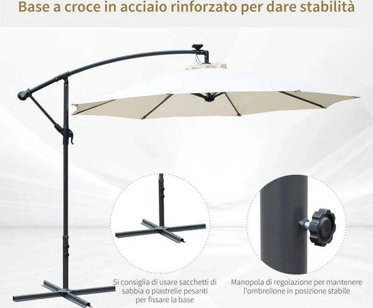 Ombrellone-da-Giardino-a-Braccio-3x2.5-m-con-Manovella-e-8-Strisce-LED-a-Energia-Solare,-Crema-84D-066CW