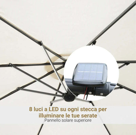 Ombrellone-da-Giardino-a-Braccio-3x2.5-m-con-Manovella-e-8-Strisce-LED-a-Energia-Solare,-Crema-84D-066CW