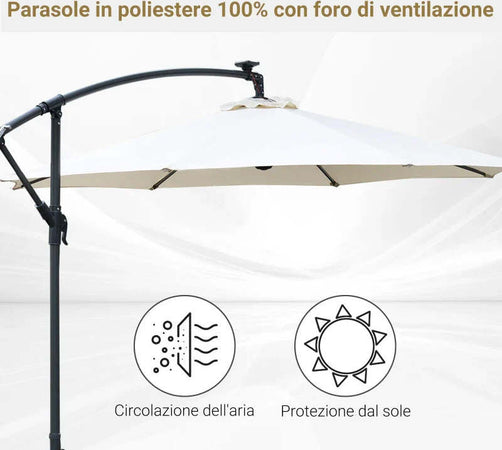 Ombrellone-da-Giardino-a-Braccio-3x2.5-m-con-Manovella-e-8-Strisce-LED-a-Energia-Solare,-Crema-84D-066CW