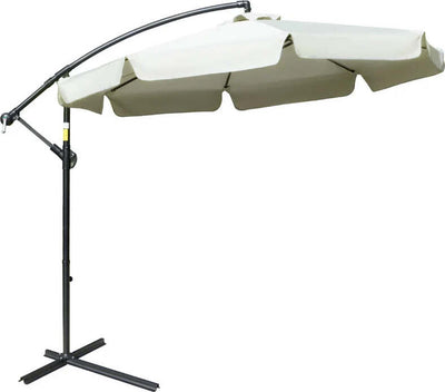 Ombrellone-da-Giardino-a-Braccio-in-Metallo-e-Poliestere-con-Apertura-a-Manovella,-Ø2.7x2.7-m,-Beige-84D-161BG