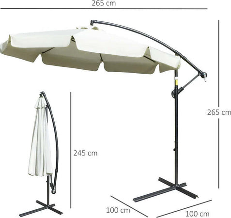 Ombrellone-da-Giardino-a-Braccio-in-Metallo-e-Poliestere-con-Apertura-a-Manovella,-Ø2.7x2.7-m,-Beige-84D-161BG
