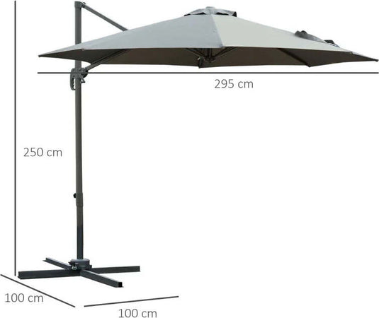 Ombrellone-da-Giardino-a-Manovella-e-a-8-Stecche-con-Angolazione-Regolabile,-Ø2.95x2.5-m,-Grigio-84D-065CG