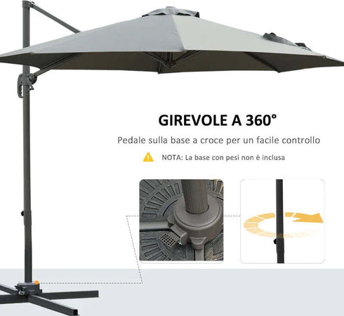 Ombrellone-da-Giardino-a-Manovella-e-a-8-Stecche-con-Angolazione-Regolabile,-Ø2.95x2.5-m,-Grigio-84D-065CG
