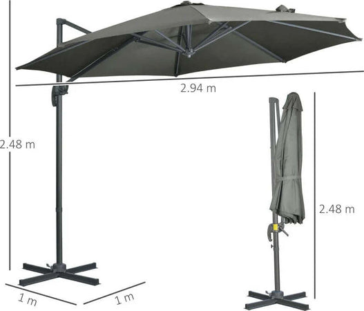 Ombrellone-da-Giardino-Decentrato-3x2.5-m-Girevole-a-360°-con-Angolazione-Regolabile,-Grigio-84D-052V00GY