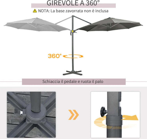 Ombrellone-da-Giardino-Decentrato-3x2.5-m-Girevole-a-360°-con-Angolazione-Regolabile,-Grigio-84D-052V00GY