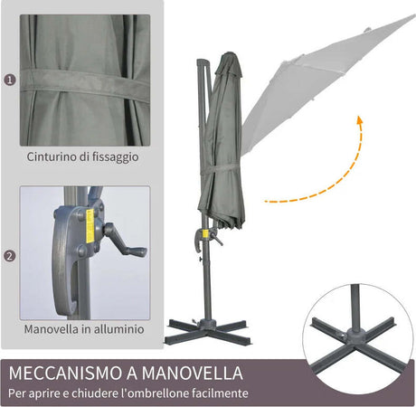 Ombrellone-da-Giardino-Decentrato-3x2.5-m-Girevole-a-360°-con-Angolazione-Regolabile,-Grigio-84D-052V00GY