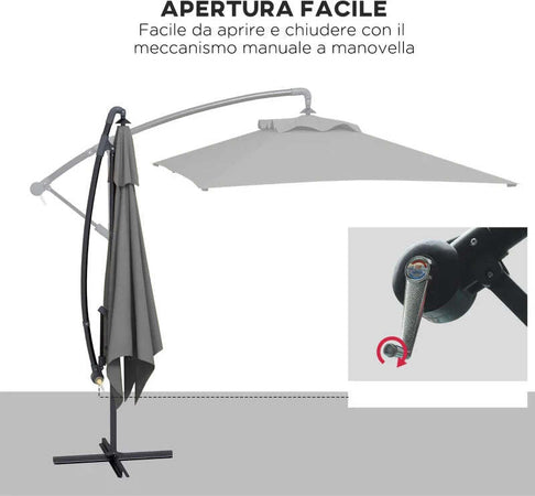 Ombrellone-da-Giardino-Decentrato-con-Base-a-Croce-e-Apertura-a-Manovella,-294x193cm,-Grigio-84D-270V00CG