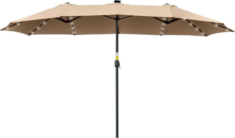 Ombrellone-da-Giardino-Doppio-4.5m-con-48-Luci-LED-e-Manovella,-Cachi-84D-178KK