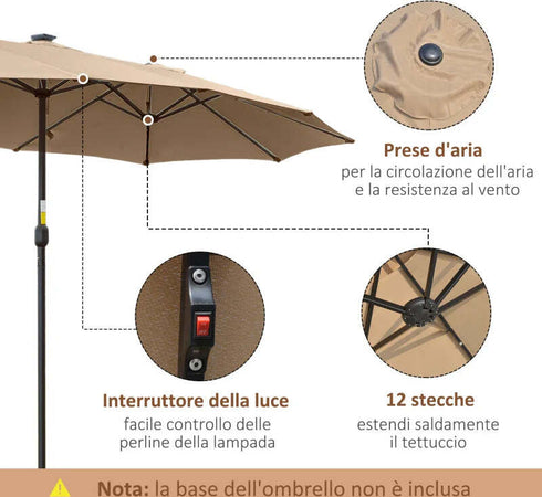 Ombrellone-da-Giardino-Doppio-4.5m-con-48-Luci-LED-e-Manovella,-Cachi-84D-178KK