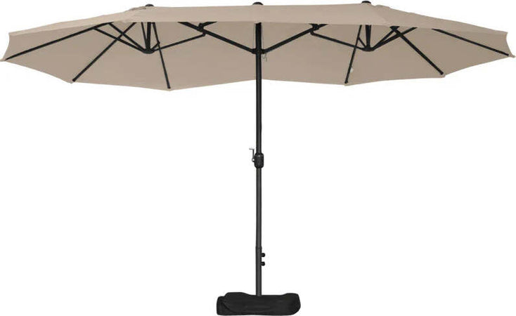 Ombrellone-da-Giardino-Doppio-460x270cm,-Ombrellone-da-Esterno-con-Apertura-a-Manovella,-Base-a-Croce-e-Zavorra,-Acciaio-e-Poliestere-Khaki--84D-031V03SD