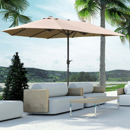 Ombrellone-da-Giardino-Doppio-460x270cm,-Ombrellone-da-Esterno-con-Apertura-a-Manovella,-Base-a-Croce-e-Zavorra,-Acciaio-e-Poliestere-Khaki--84D-031V03SD