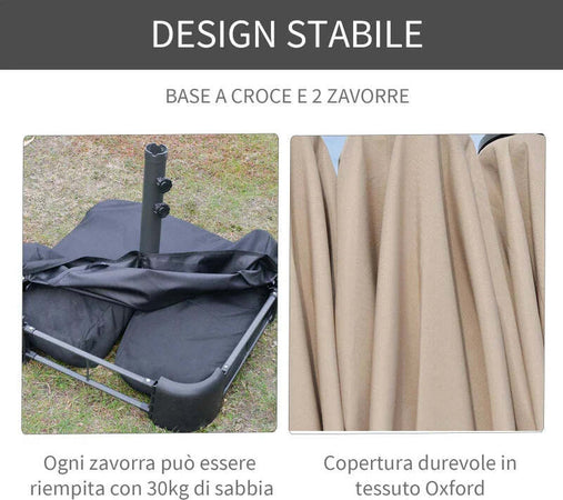 Ombrellone-da-Giardino-Doppio-460x270cm,-Ombrellone-da-Esterno-con-Apertura-a-Manovella,-Base-a-Croce-e-Zavorra,-Acciaio-e-Poliestere-Khaki--84D-031V03SD