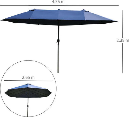 Ombrellone-da-Giardino-Doppio-con-Apertura-a-Manovella,-Acciaio-e-Poliestere,-460x270x240-cm,-Blu-84D-031V01BU
