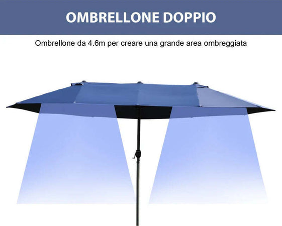 Ombrellone-da-Giardino-Doppio-con-Apertura-a-Manovella,-Acciaio-e-Poliestere,-460x270x240-cm,-Blu-84D-031V01BU