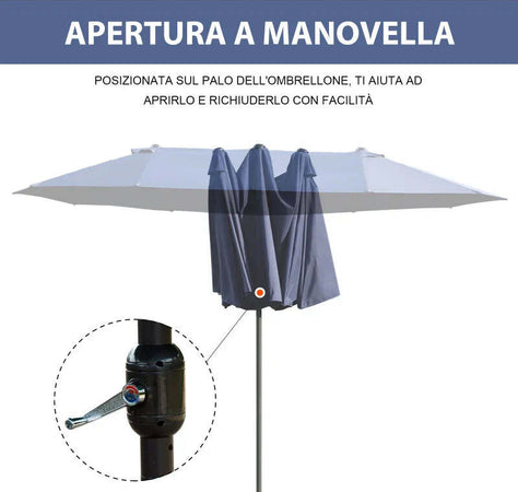 Ombrellone-da-Giardino-Doppio-con-Apertura-a-Manovella,-Acciaio-e-Poliestere,-460x270x240-cm,-Blu-84D-031V01BU