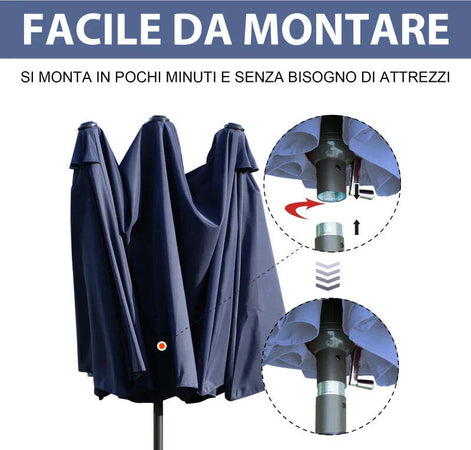 Ombrellone-da-Giardino-Doppio-con-Apertura-a-Manovella,-Acciaio-e-Poliestere,-460x270x240-cm,-Blu-84D-031V01BU