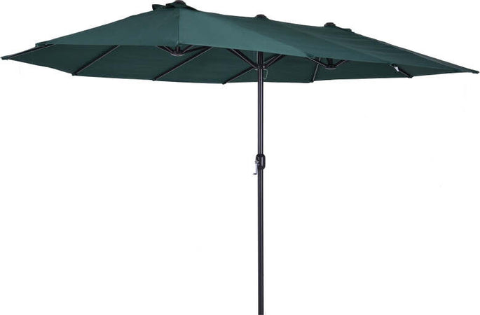 Ombrellone-da-Giardino-Doppio-con-Apertura-a-Manovella,-in-Acciaio-e-Poliestere,-455x265x238cm,-Verde-Scuro-84D-031V01