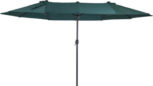 Ombrellone-da-Giardino-Doppio-con-Apertura-a-Manovella,-in-Acciaio-e-Poliestere,-455x265x238cm,-Verde-Scuro-84D-031V01