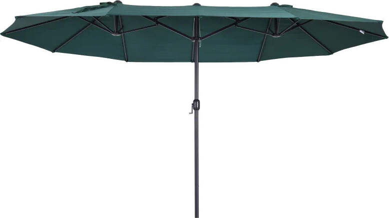 Ombrellone-da-Giardino-Doppio-con-Apertura-a-Manovella,-in-Acciaio-e-Poliestere,-455x265x238cm,-Verde-Scuro-84D-031V01