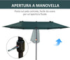 Ombrellone-da-Giardino-Doppio-con-Apertura-a-Manovella,-in-Acciaio-e-Poliestere,-455x265x238cm,-Verde-Scuro-84D-031V01