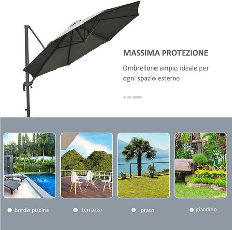 Ombrellone-da-Giardino-Doppio-con-Apertura-a-Manovella,-in-Acciaio-e-Poliestere,-455x265x238cm,-Verde-Scuro-84D-031V01