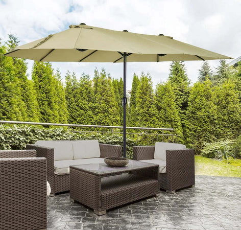 Ombrellone-da-Giardino-Doppio-con-Apertura-a-Manovella,-in-Acciaio-e-Poliestere,-460x270x240-cm-84D-031V01CF