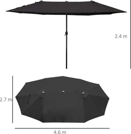 Ombrellone-da-Giardino-Doppio-con-Apertura-a-Manovella,-in-Acciaio-e-Poliestere,-460x270x240-cm,-Nero-84D-031V01BK