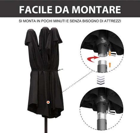 Ombrellone-da-Giardino-Doppio-con-Apertura-a-Manovella,-in-Acciaio-e-Poliestere,-460x270x240-cm,-Nero-84D-031V01BK