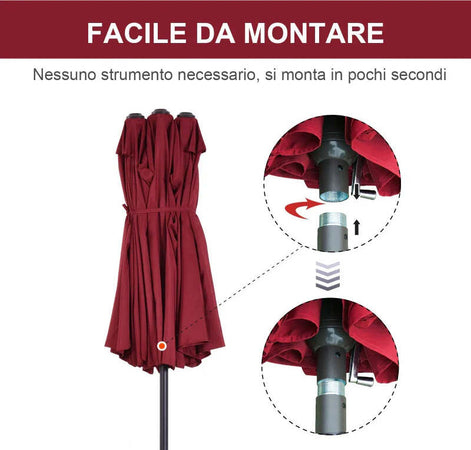 Ombrellone-da-Giardino-Doppio-con-Apertura-a-Manovella,-in-Acciaio-e-Poliestere,-460x270x240-cm,-Rosso-84D-031V01WR