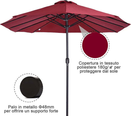 Ombrellone-da-Giardino-Doppio-con-Apertura-a-Manovella,-in-Acciaio-e-Poliestere,-460x270x240-cm,-Rosso-84D-031V01WR