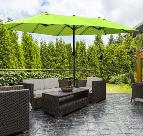 Ombrellone-da-Giardino-Doppio-con-Apertura-a-Manovella,-in-Acciaio-e-Poliestere,-460x270x240-cm,-Verde-Chiaro-84D-031V01GN
