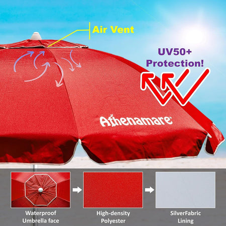 Ombrellone-da-spiaggia-rosso-antivento-alluminio-Protezione-solare-UV50+-Punta-elica-Inclinabile-regolabile-altezza-Made-in-Italy-giardino-piscina