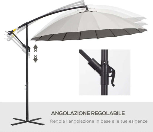 Ombrellone-Decentrato-da-Giardino-3x2.6-m-a-18-Stecche-con-Base-a-Croce,-Grigio-84D-118GY