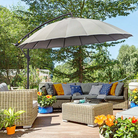 Ombrellone-Decentrato-da-Giardino-3x2.6-m-a-18-Stecche-con-Base-a-Croce,-Grigio-84D-118GY