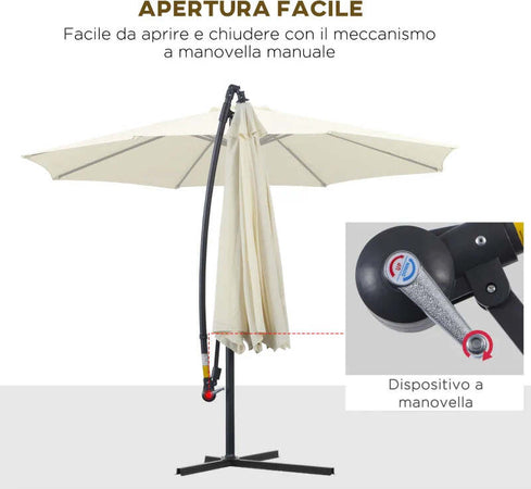 Ombrellone-Decentrato-da-Giardino-con-Base-a-Croce-Inclusa,-in-Metallo-e-Poliestere,-3x2.5-m,-Beige-01-0218