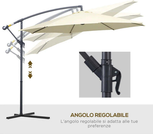 Ombrellone-Decentrato-da-Giardino-con-Base-a-Croce-Inclusa,-in-Metallo-e-Poliestere,-3x2.5-m,-Beige-01-0218