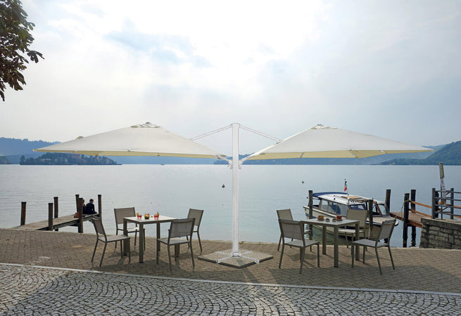 Ombrellone doppio con palo centrale "Archimede" 6 x 3 mt in alluminio da Bar e Ristorante