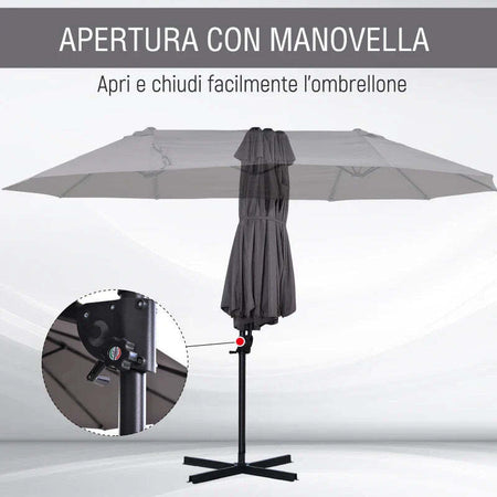 Ombrellone-Doppio-da-Giardino-in-Metallo-e-Poliestere-Anti-UV-Impermeabile,-440x270x250cm,-Grigio-84D-085GY